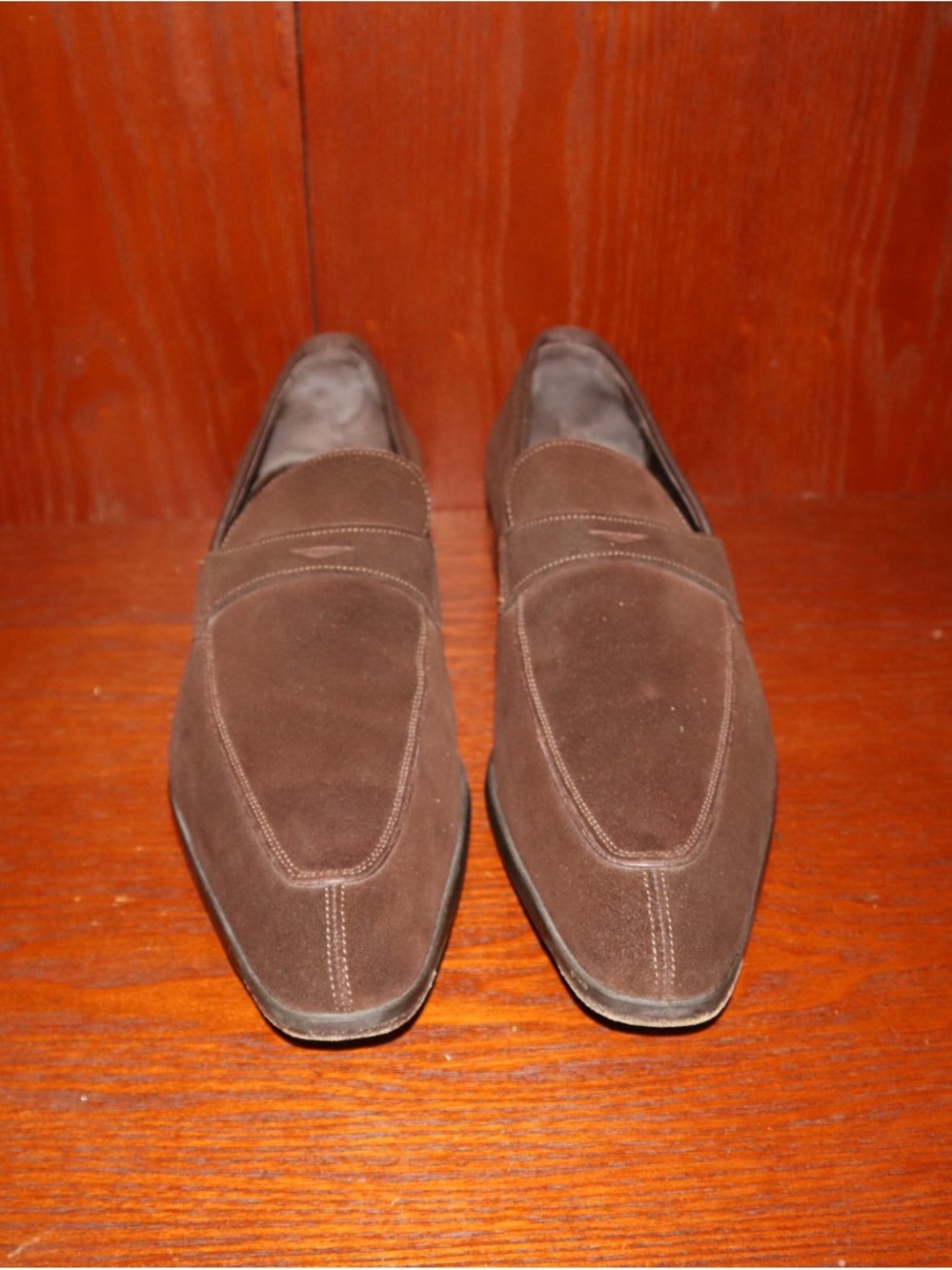 Santoni Dark Brown Suede Slip-On Loafers